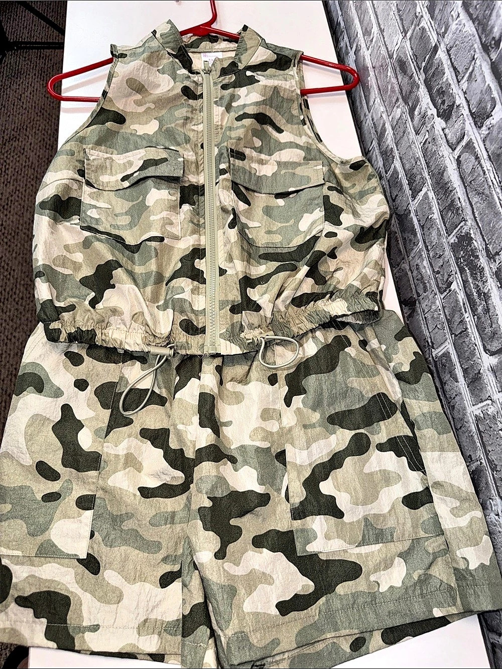 No Boundaries Camo Romper Set in Green & Tan Size Small